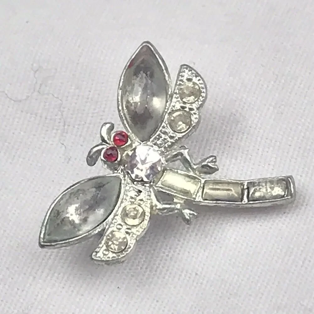 Dragonfly Pin Brooch Red Eyes Jeweled Vintage
